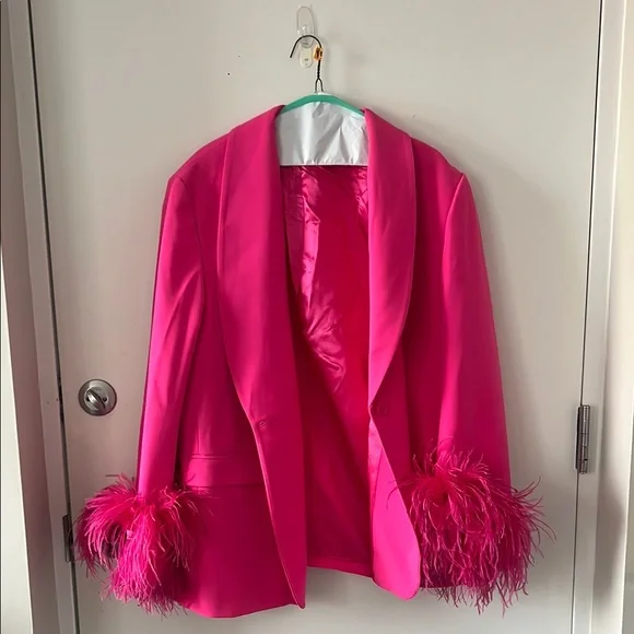 Zara Pink Feather Cuff Blazer - Picture 4 of 4